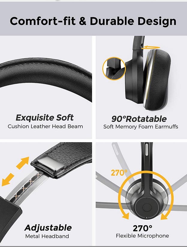 Mpow HC5 - Confort durable : les cache-oreilles en mousse à mémoire de forme souple avec une conception rotative à 90 °